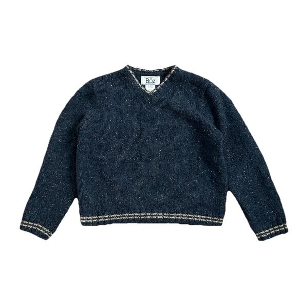 Les Tricots Boz International 100% Lambs Wool Knit Vintage Sweater Navy Blue Med - Picture 1 of 7
